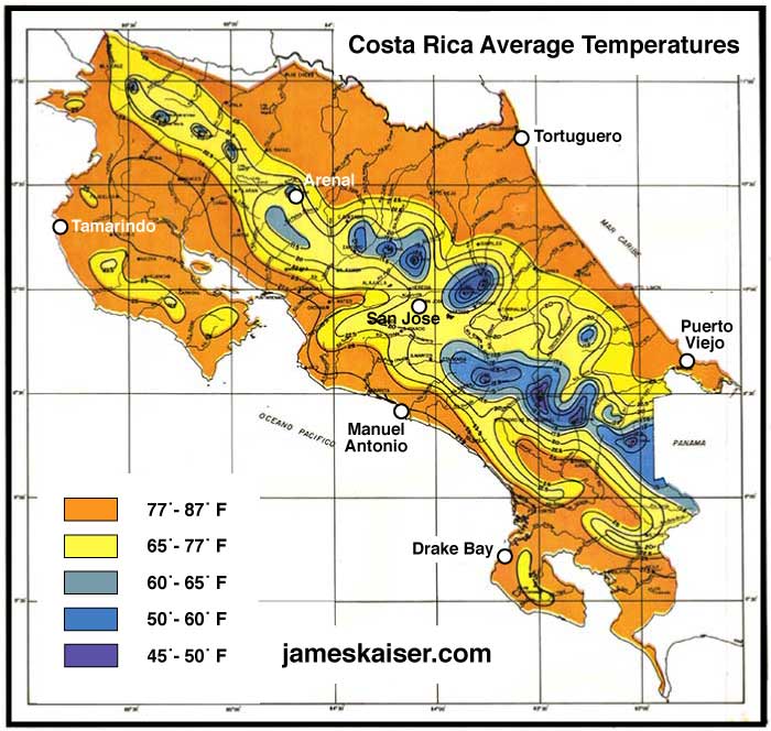 Costa Rica Average Annual Temperature Map