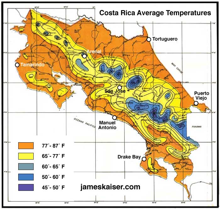 Weather In Costa Rica In February 2024 Brinna Donella   Costa Rica Average Temperature Map 1 