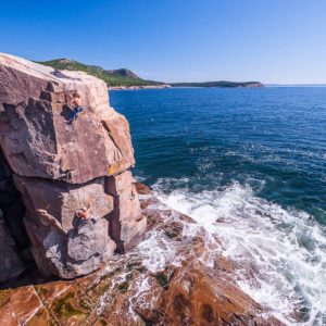 Rock climbing Otter Cliffs, Acadia National Park, Maine