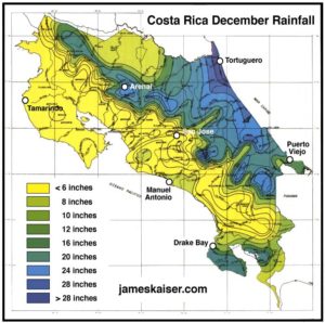 Costa Rica December Rainfall Map