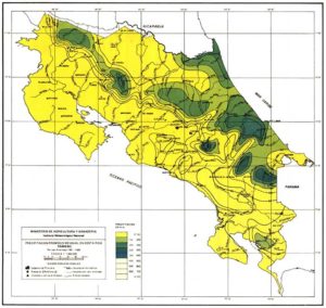 Costa Rica February rainfall map