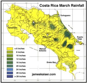 Costa Rica March average rainfall