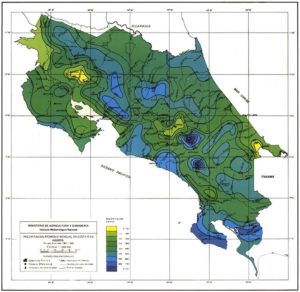 Costa Rica August Rainfall Map