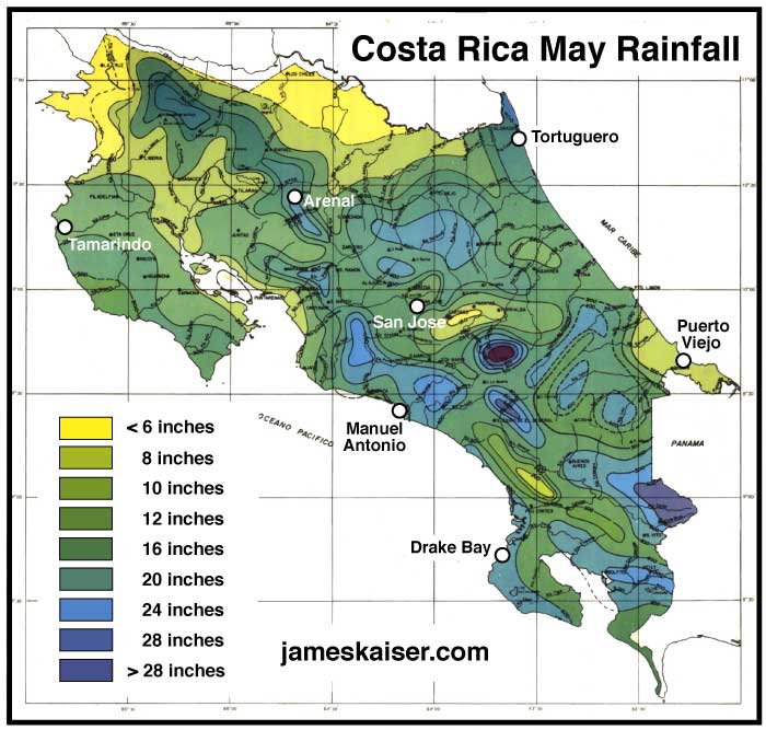 Costa Rica May rainfall map