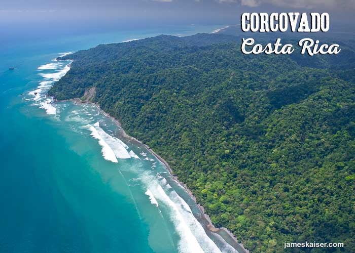 Coast and mountains in Corcovado National Park on Costa Rica's southwest coast.