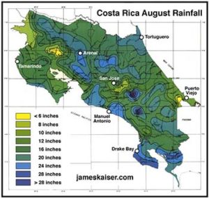 Costa Rica August rainfall map