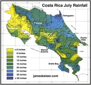 Costa Rica July rainfall map