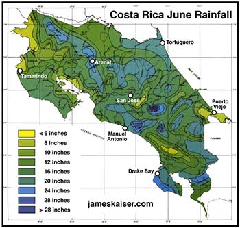 Costa Rica June rainfall map