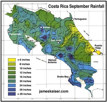 Costa Rica September rainfall map