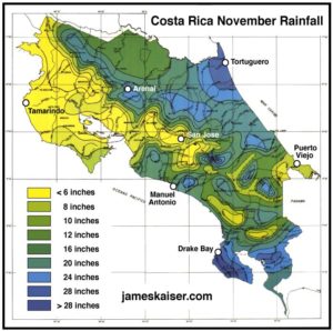 Costa Rica November rainfall map