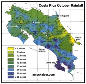 Costa Rica October Rainfall Map