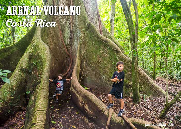 Kids explore rainforest trees near Arenal Volcano, Costa Rica