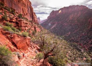 Hiking from the canyon rim to North Creek, Zion National Park