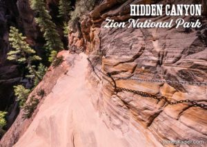 Narrows ledges with chains on Hidden Canyon trail, Zion National Park