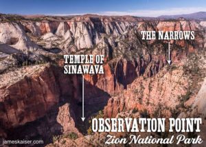 View of Temple of Sinawava and The Narrows from Observation Point, Zion National Park